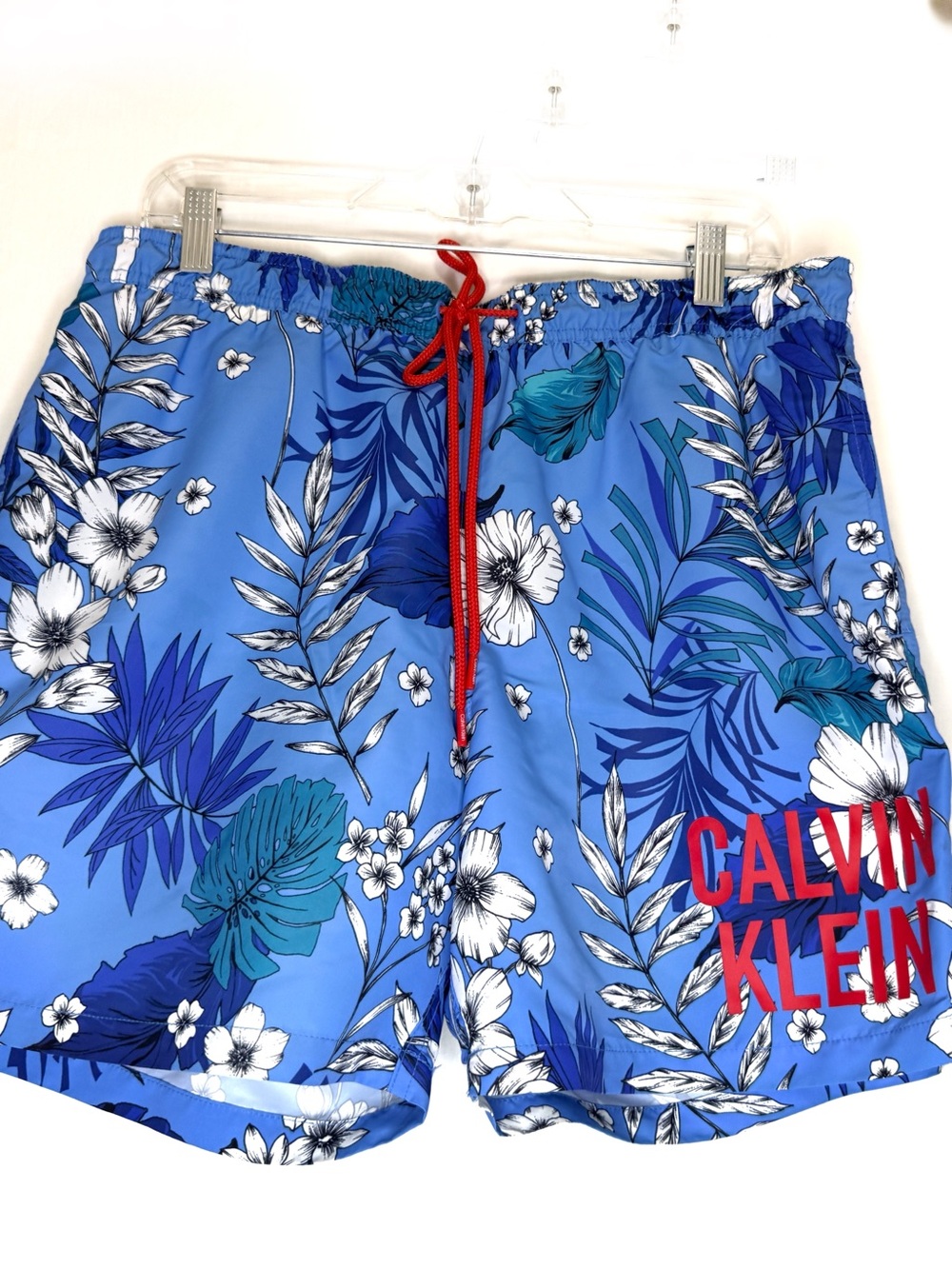 Calvin Klein Men's Swim Trunks Floral Print Quick-Dry Board Shorts Blue Size LG